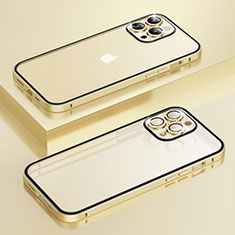 Luxury Metal Frame and Plastic Back Cover Case Bling-Bling LF1 for Apple iPhone 13 Pro Gold