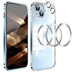 Luxury Metal Frame and Plastic Back Cover Case LF5 for Apple iPhone 15 Blue