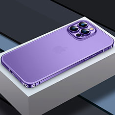 Luxury Metal Frame and Plastic Back Cover Case QC3 for Apple iPhone 13 Pro Purple