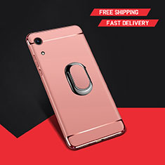 Luxury Metal Frame and Plastic Back Cover Case with Finger Ring Stand A01 for Huawei Honor Play 8A Rose Gold