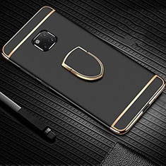 Luxury Metal Frame and Plastic Back Cover Case with Finger Ring Stand A01 for Huawei Mate 20 Pro Black
