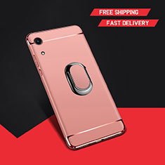 Luxury Metal Frame and Plastic Back Cover Case with Finger Ring Stand A01 for Huawei Y6 Prime (2019) Rose Gold