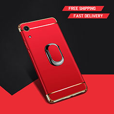 Luxury Metal Frame and Plastic Back Cover Case with Finger Ring Stand A01 for Huawei Y6 Pro (2019) Red