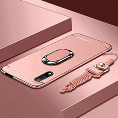 Luxury Metal Frame and Plastic Back Cover Case with Finger Ring Stand A01 for Huawei Y9 Prime (2019) Rose Gold