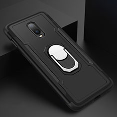 Luxury Metal Frame and Plastic Back Cover Case with Finger Ring Stand A01 for OnePlus 6T Black