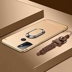 Luxury Metal Frame and Plastic Back Cover Case with Finger Ring Stand A01 for Oppo A11s Gold
