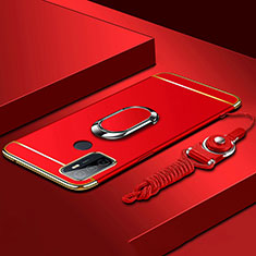 Luxury Metal Frame and Plastic Back Cover Case with Finger Ring Stand A01 for Oppo A33 Red