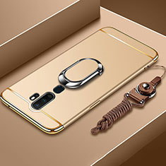 Luxury Metal Frame and Plastic Back Cover Case with Finger Ring Stand A01 for Oppo A9 (2020) Gold