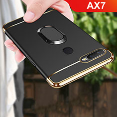 Luxury Metal Frame and Plastic Back Cover Case with Finger Ring Stand A01 for Oppo AX7 Black