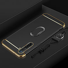 Luxury Metal Frame and Plastic Back Cover Case with Finger Ring Stand A01 for Oppo K5 Black