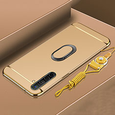 Luxury Metal Frame and Plastic Back Cover Case with Finger Ring Stand A01 for Oppo K5 Gold