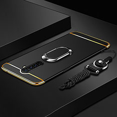 Luxury Metal Frame and Plastic Back Cover Case with Finger Ring Stand A01 for Oppo Reno Ace Black