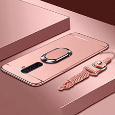 Luxury Metal Frame and Plastic Back Cover Case with Finger Ring Stand A01 for Realme X2 Pro Rose Gold