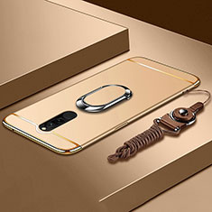 Luxury Metal Frame and Plastic Back Cover Case with Finger Ring Stand A01 for Xiaomi Redmi 8 Gold