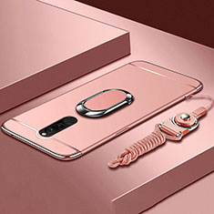 Luxury Metal Frame and Plastic Back Cover Case with Finger Ring Stand A01 for Xiaomi Redmi 8 Rose Gold