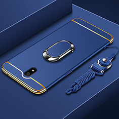 Luxury Metal Frame and Plastic Back Cover Case with Finger Ring Stand A01 for Xiaomi Redmi 8A Blue