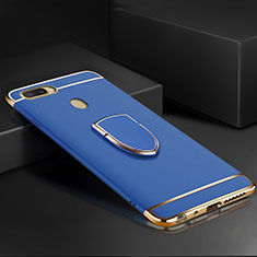Luxury Metal Frame and Plastic Back Cover Case with Finger Ring Stand A02 for Oppo AX7 Blue