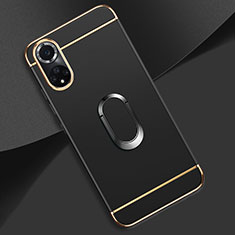 Luxury Metal Frame and Plastic Back Cover Case with Finger Ring Stand for Huawei Honor 50 Pro 5G Black