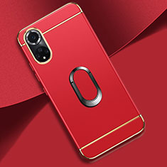 Luxury Metal Frame and Plastic Back Cover Case with Finger Ring Stand for Huawei Honor 50 Pro 5G Red