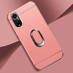 Luxury Metal Frame and Plastic Back Cover Case with Finger Ring Stand for Huawei Honor 50 Pro 5G Rose Gold