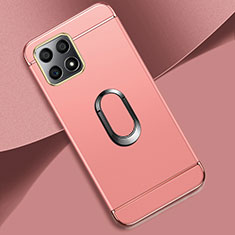 Luxury Metal Frame and Plastic Back Cover Case with Finger Ring Stand for Huawei Honor X30i Rose Gold