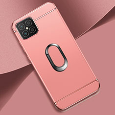 Luxury Metal Frame and Plastic Back Cover Case with Finger Ring Stand for Huawei Nova 8 SE 4G Rose Gold