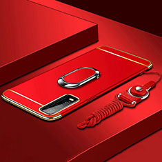 Luxury Metal Frame and Plastic Back Cover Case with Finger Ring Stand for Vivo Y50t Red