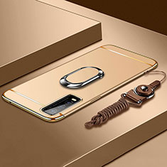 Luxury Metal Frame and Plastic Back Cover Case with Finger Ring Stand for Vivo Y70t 5G Gold