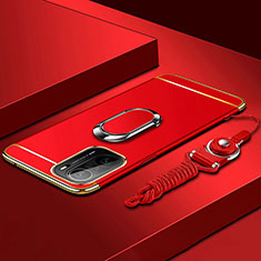 Luxury Metal Frame and Plastic Back Cover Case with Finger Ring Stand for Xiaomi Mi 11i 5G Red