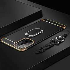 Luxury Metal Frame and Plastic Back Cover Case with Finger Ring Stand for Xiaomi Mi 11X 5G Black