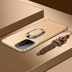 Luxury Metal Frame and Plastic Back Cover Case with Finger Ring Stand for Xiaomi Poco F3 5G Gold
