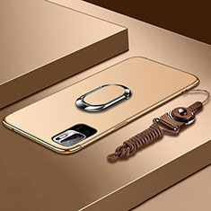 Luxury Metal Frame and Plastic Back Cover Case with Finger Ring Stand for Xiaomi Redmi Note 10 5G Gold