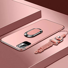 Luxury Metal Frame and Plastic Back Cover Case with Finger Ring Stand for Xiaomi Redmi Note 10T 5G Rose Gold