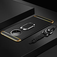 Luxury Metal Frame and Plastic Back Cover Case with Finger Ring Stand for Xiaomi Redmi Note 9 5G Black