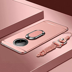 Luxury Metal Frame and Plastic Back Cover Case with Finger Ring Stand for Xiaomi Redmi Note 9 5G Rose Gold