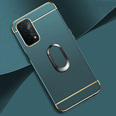 Luxury Metal Frame and Plastic Back Cover Case with Finger Ring Stand P02 for Oppo A74 5G Green