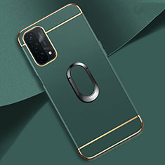 Luxury Metal Frame and Plastic Back Cover Case with Finger Ring Stand P02 for Oppo A74 5G Midnight Green