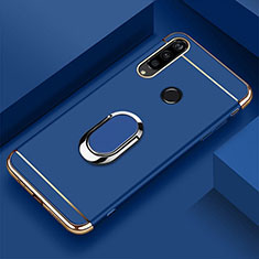 Luxury Metal Frame and Plastic Back Cover Case with Finger Ring Stand T01 for Huawei Honor 20i Blue