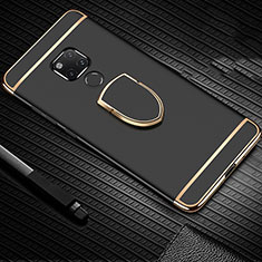 Luxury Metal Frame and Plastic Back Cover Case with Finger Ring Stand T01 for Huawei Mate 20 X 5G Black