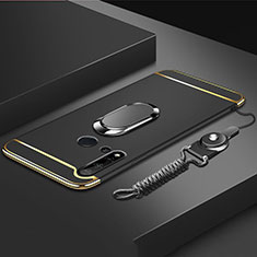 Luxury Metal Frame and Plastic Back Cover Case with Finger Ring Stand T01 for Huawei Nova 5i Black