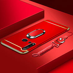 Luxury Metal Frame and Plastic Back Cover Case with Finger Ring Stand T01 for Huawei P20 Lite (2019) Red