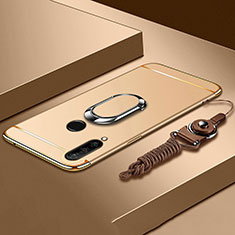 Luxury Metal Frame and Plastic Back Cover Case with Finger Ring Stand T01 for Huawei P30 Lite XL Gold