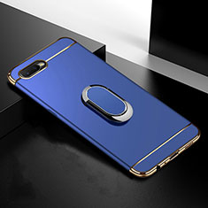 Luxury Metal Frame and Plastic Back Cover Case with Finger Ring Stand T01 for Oppo R15X Blue