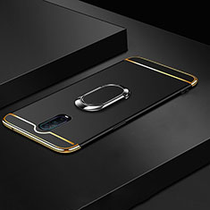 Luxury Metal Frame and Plastic Back Cover Case with Finger Ring Stand T01 for Oppo R17 Pro Black