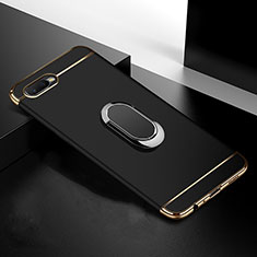 Luxury Metal Frame and Plastic Back Cover Case with Finger Ring Stand T01 for Oppo RX17 Neo Black
