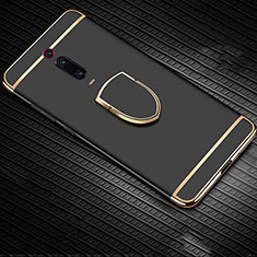 Luxury Metal Frame and Plastic Back Cover Case with Finger Ring Stand T01 for Xiaomi Mi 9T Black