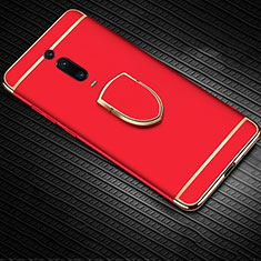 Luxury Metal Frame and Plastic Back Cover Case with Finger Ring Stand T01 for Xiaomi Mi 9T Pro Red