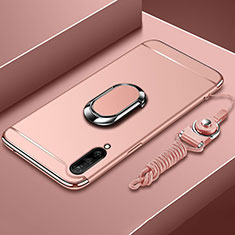 Luxury Metal Frame and Plastic Back Cover Case with Finger Ring Stand T01 for Xiaomi Mi A3 Rose Gold