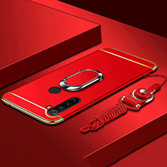 Luxury Metal Frame and Plastic Back Cover Case with Finger Ring Stand T01 for Xiaomi Redmi Note 8T Red