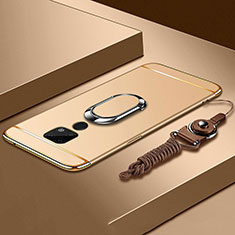Luxury Metal Frame and Plastic Back Cover Case with Finger Ring Stand T02 for Huawei Mate 20 X 5G Gold